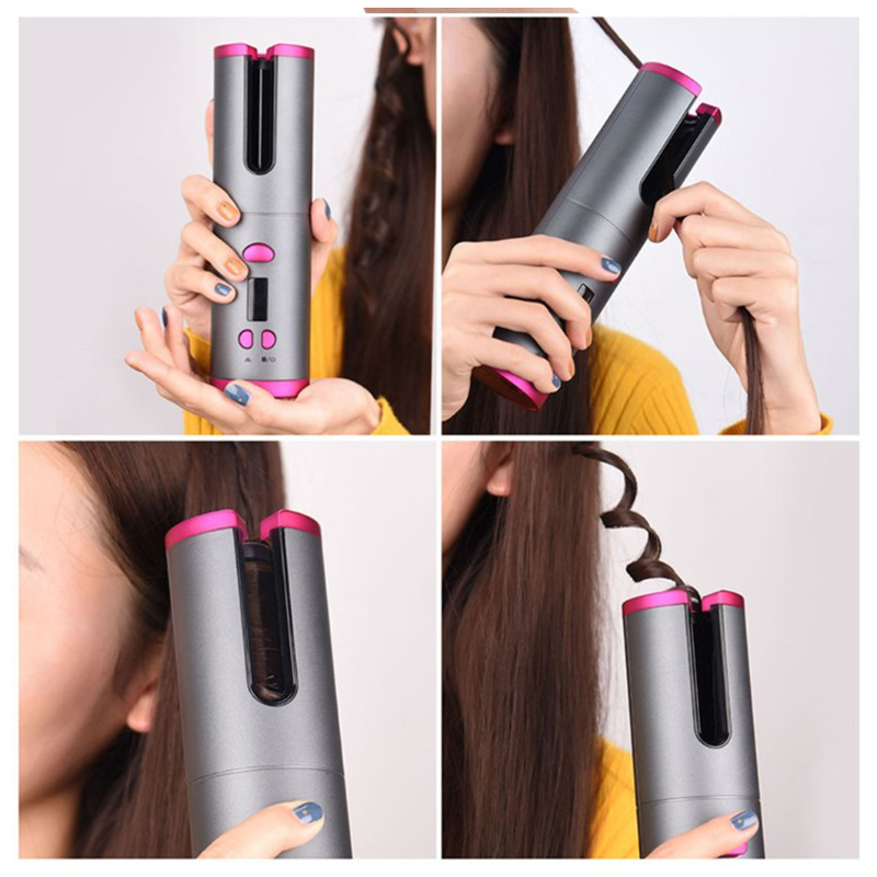 Using a cordless USB chargeable rotating hair curler for curls