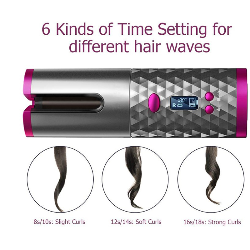 Cordless rotating hair curler settings for different hair waves